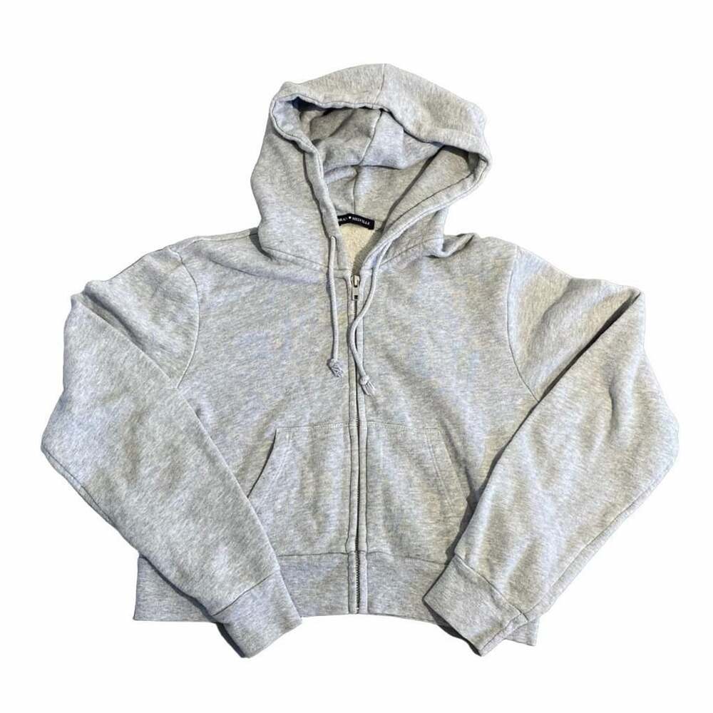 Brandy Melville Crystal Cropped Full Zip Hoodie Sweatshirt Grey
